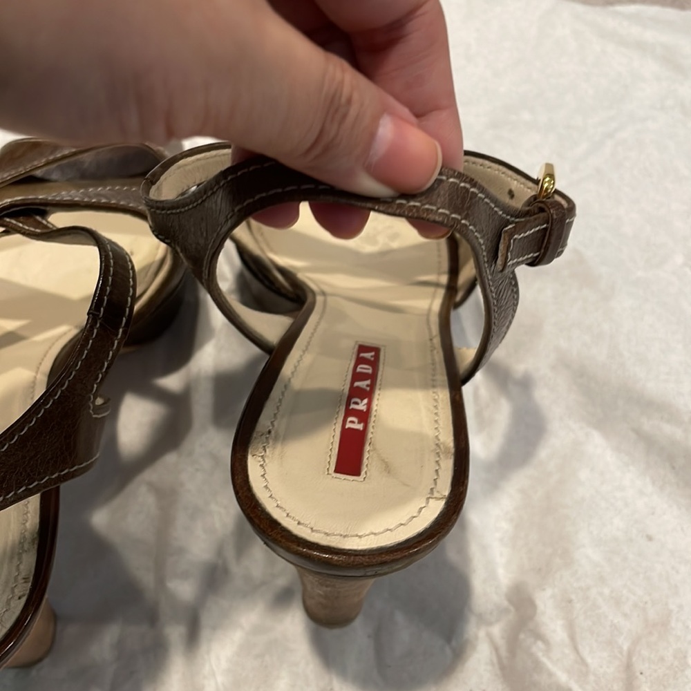 Prada Brown Leather Criss-cross Sandals - Picture 11 of 15